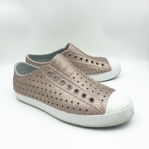 Native Shoes Womens 8 Jefferson Rose Gold Glitter Slip On Sneakers Rubber
